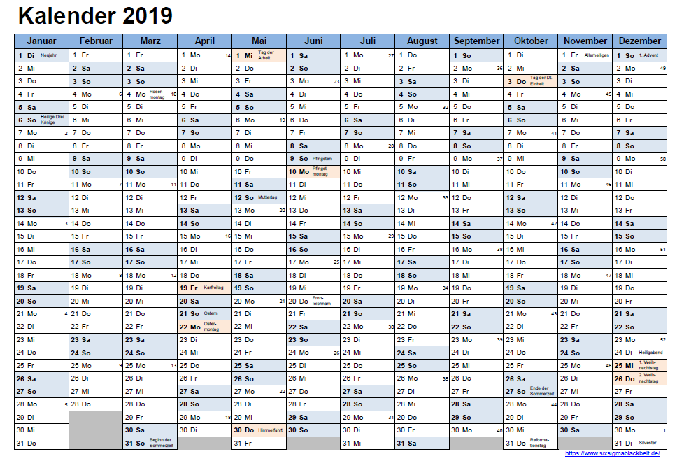 Excel Kalender 2019